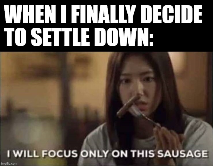 WHEN I FINALLY DECIDE 
TO SETTLE DOWN: | image tagged in settle down,marriage | made w/ Imgflip meme maker