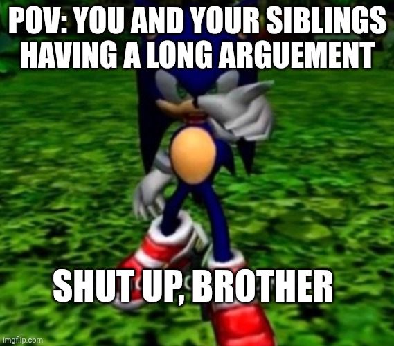 Its true | POV: YOU AND YOUR SIBLINGS HAVING A LONG ARGUEMENT; SHUT UP, BROTHER | image tagged in i found you faker | made w/ Imgflip meme maker