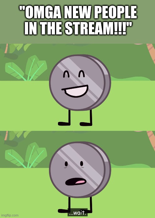 who disabled the point thingy | "OMGA NEW PEOPLE IN THE STREAM!!!" | image tagged in wait | made w/ Imgflip meme maker