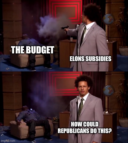 How could they have done this | THE BUDGET; ELONS SUBSIDIES; HOW COULD REPUBLICANS DO THIS? | image tagged in how could they have done this | made w/ Imgflip meme maker