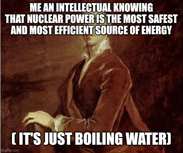 Me, an intellectual | ME AN INTELLECTUAL KNOWING THAT NUCLEAR POWER IS THE MOST SAFEST AND MOST EFFICIENT SOURCE OF ENERGY ( IT'S JUST BOILING WATER) | image tagged in me an intellectual | made w/ Imgflip meme maker