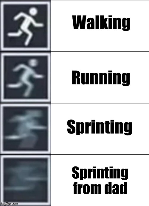 Sprinting from dad | image tagged in very fast | made w/ Imgflip meme maker