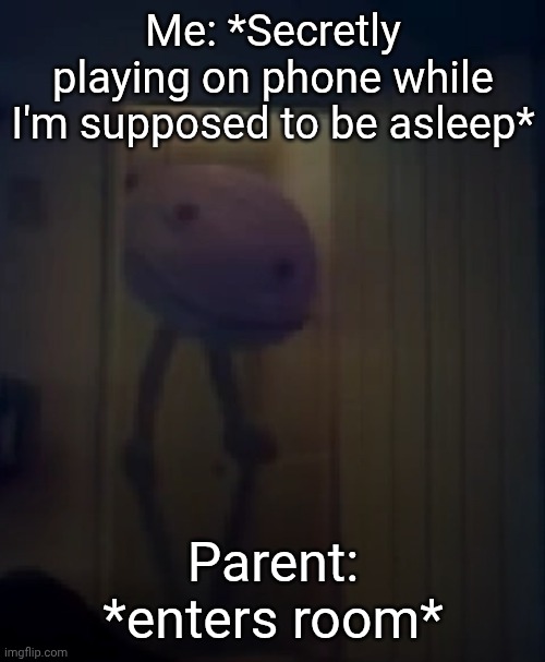 Doorway kinitopet | Me: *Secretly playing on phone while I'm supposed to be asleep*; Parent: *enters room* | image tagged in doorway kinitopet | made w/ Imgflip meme maker