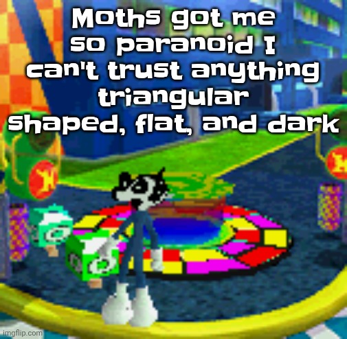 A fuckin tortilla chip jumpscared me | Moths got me so paranoid I can't trust anything triangular shaped, flat, and dark | image tagged in whoag | made w/ Imgflip meme maker