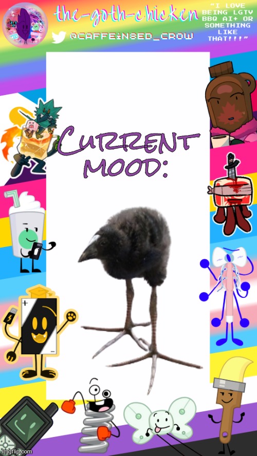 The creature | Current mood: | image tagged in the-goth-chicken's pride announcement template | made w/ Imgflip meme maker