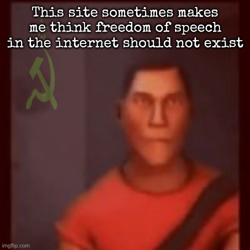 I may be going a little Soviet | This site sometimes makes me think freedom of speech in the internet should not exist | image tagged in msmg,scout | made w/ Imgflip meme maker