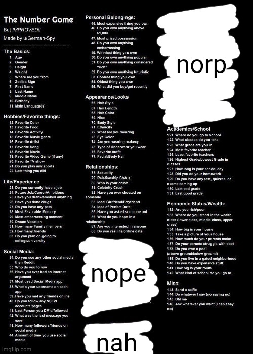 Pick a number | norp; nope; nah | image tagged in pick a number | made w/ Imgflip meme maker