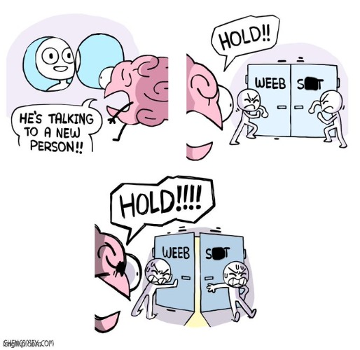 image tagged in person,new,talking,doors,weeb,shit | made w/ Imgflip meme maker
