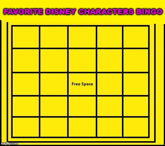favorite disney characters bingo Blank Meme Template