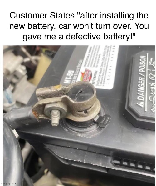 Something is defective (no cap) | image tagged in defective,battery,car,plastic,cap | made w/ Imgflip meme maker