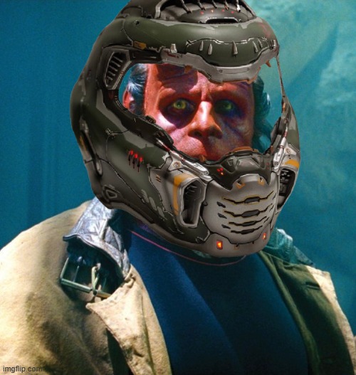 Hellboy with doomslayer helmet | image tagged in hellboy | made w/ Imgflip meme maker