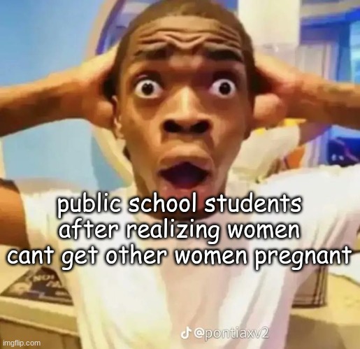 Shocked black guy | public school students after realizing women cant get other women pregnant | image tagged in shocked black guy | made w/ Imgflip meme maker