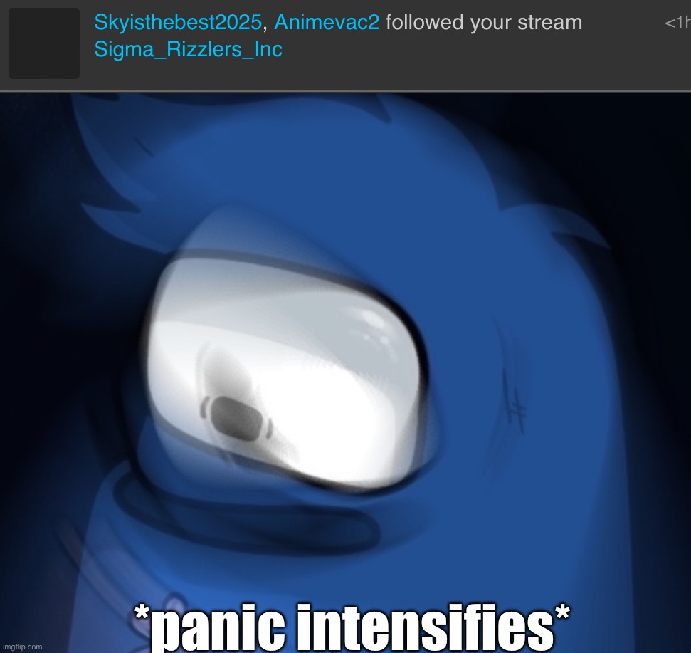 sorry sky you just reminded me of the other user with sky in their username </3 | *panic intensifies* | made w/ Imgflip meme maker