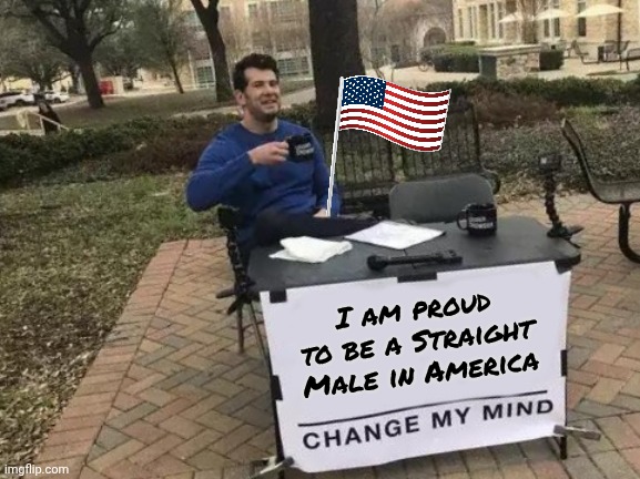 Change My Mind Meme | I am proud to be a Straight Male in America | image tagged in memes,change my mind | made w/ Imgflip meme maker