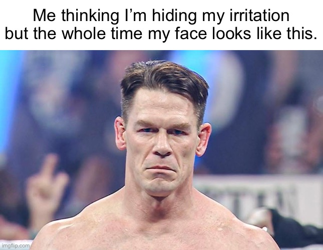 Me thinking I’m hiding my irritation but the whole time my face looks like this. | image tagged in john cena | made w/ Imgflip meme maker