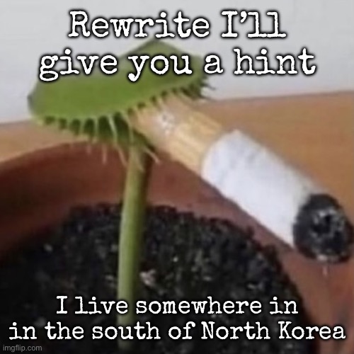 plant weeds | Rewrite I’ll give you a hint; I live somewhere in in the south of North Korea | image tagged in plant weeds,msmg | made w/ Imgflip meme maker