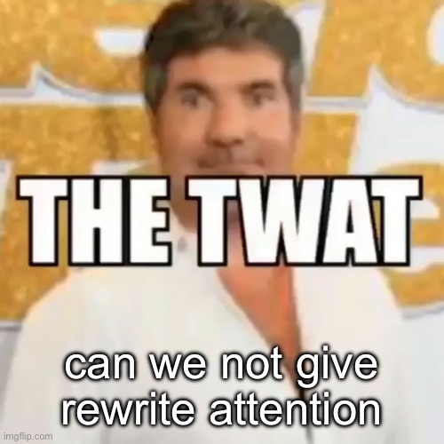 the twat | can we not give rewrite attention | image tagged in the twat | made w/ Imgflip meme maker