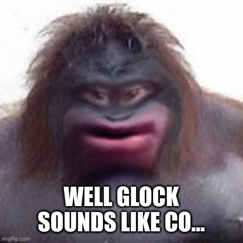WELL GLOCK SOUNDS LIKE CO... | image tagged in happee monke | made w/ Imgflip meme maker