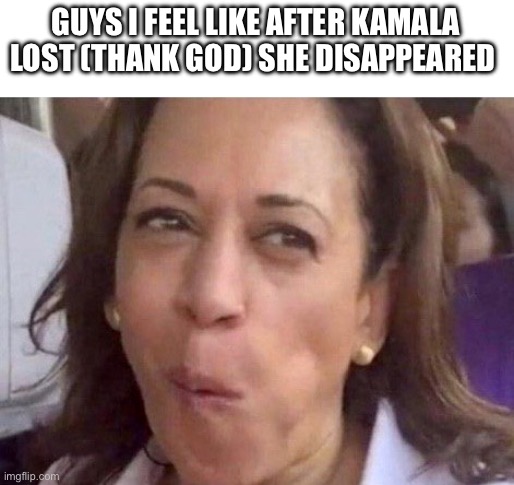 Kamala Harris | GUYS I FEEL LIKE AFTER KAMALA LOST (THANK GOD) SHE DISAPPEARED | image tagged in kamala harris | made w/ Imgflip meme maker