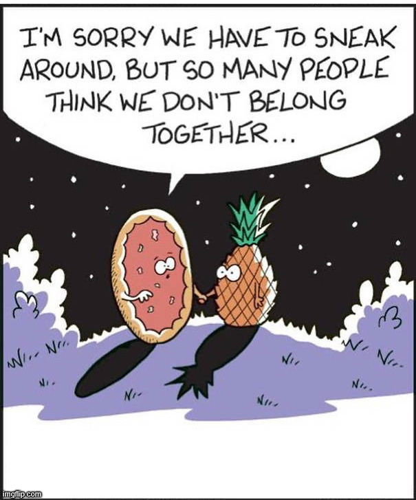 Don't belong together | image tagged in comics/cartoons,pizza,pineapple,pineapple pizza | made w/ Imgflip meme maker