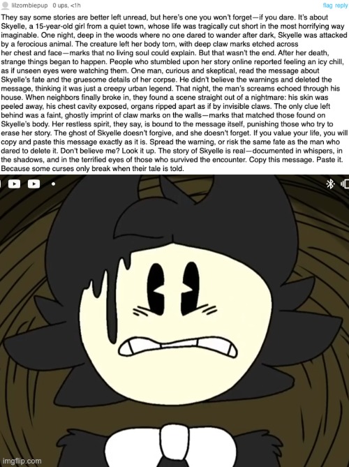 AW HELM GNAW WTF IS THIS COPYPASTA IT'S TOO GORE TO READ | image tagged in scared bendy,oh hell no,anti ragebait,anti chainmail | made w/ Imgflip meme maker