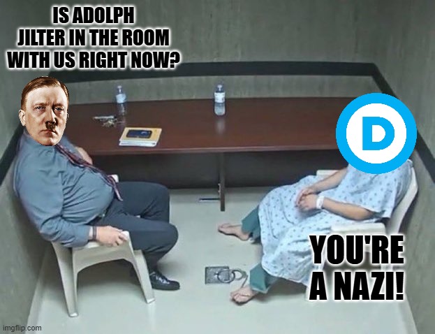 Are they in the room with us right now? | IS ADOLPH JILTER IN THE ROOM WITH US RIGHT NOW? YOU'RE A NAZI! | image tagged in are they in the room with us right now | made w/ Imgflip meme maker