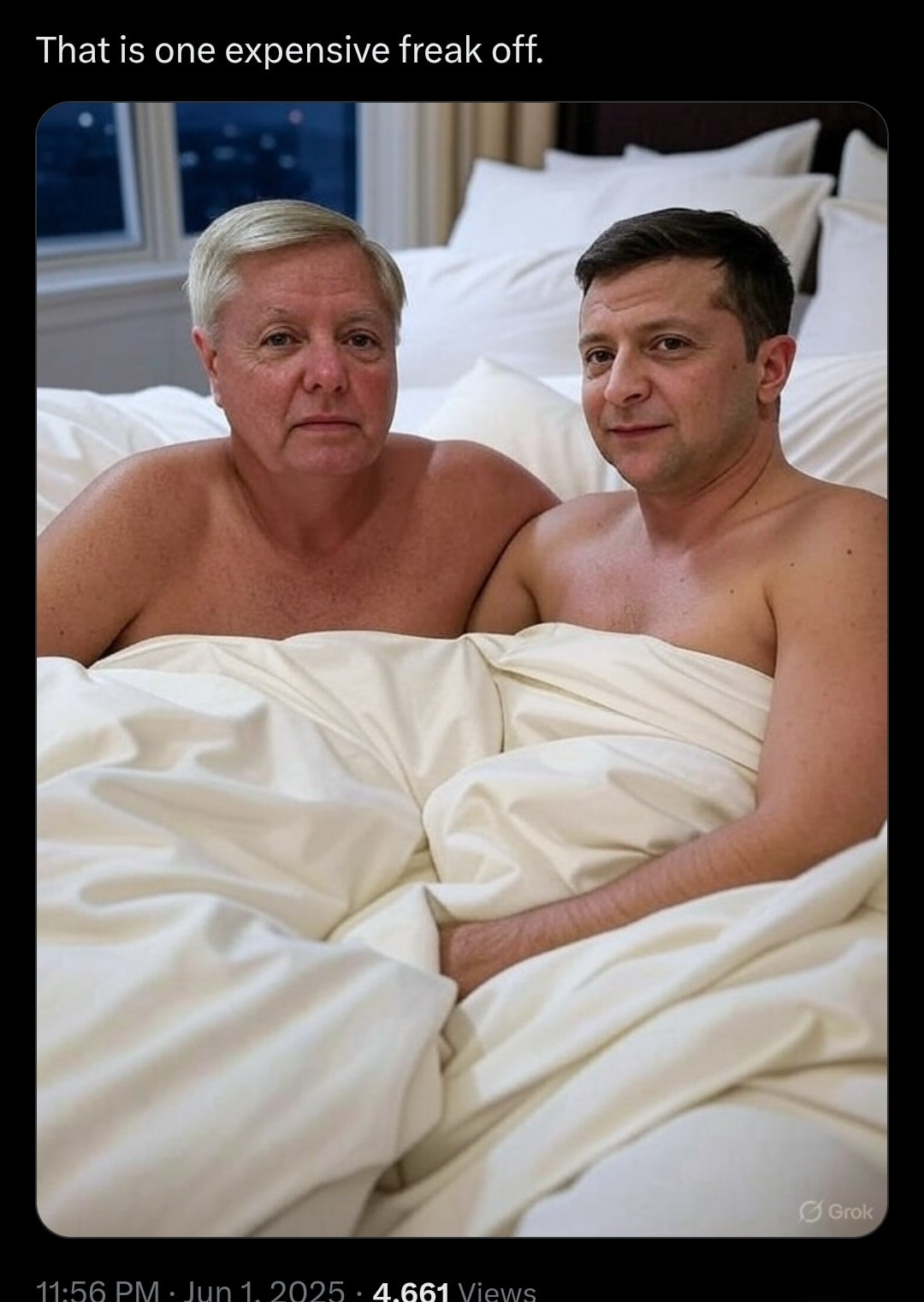 Lindsey Graham in bed with Zelensky Blank Meme Template