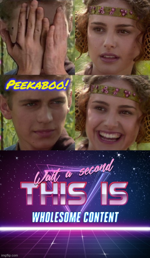 Padme: "Sounds an awful lot like a silly game." Anakin: "Well, if it works..." | Peekaboo! | image tagged in wait a second this is wholesome content,star wars,memes,wholesome | made w/ Imgflip meme maker