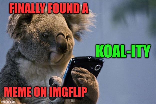 FINALLY FOUND A MEME ON IMGFLIP KOAL-ITY | image tagged in smartphone koala | made w/ Imgflip meme maker