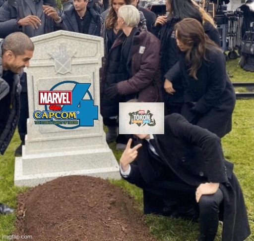 MvsC4 is officially dead! | image tagged in grant gustin over grave | made w/ Imgflip meme maker
