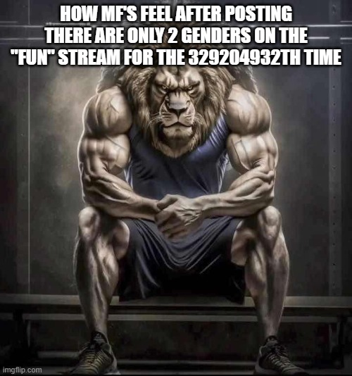 I'm not trans but happy pride month! | HOW MF'S FEEL AFTER POSTING THERE ARE ONLY 2 GENDERS ON THE "FUN" STREAM FOR THE 329204932TH TIME | image tagged in how bro felt after saying that | made w/ Imgflip meme maker