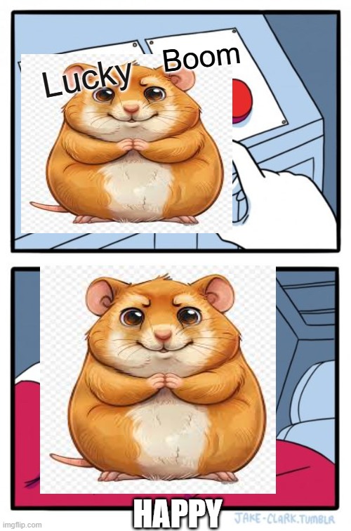 Two Buttons | Boom; Lucky; HAPPY | image tagged in memes,two buttons | made w/ Imgflip meme maker