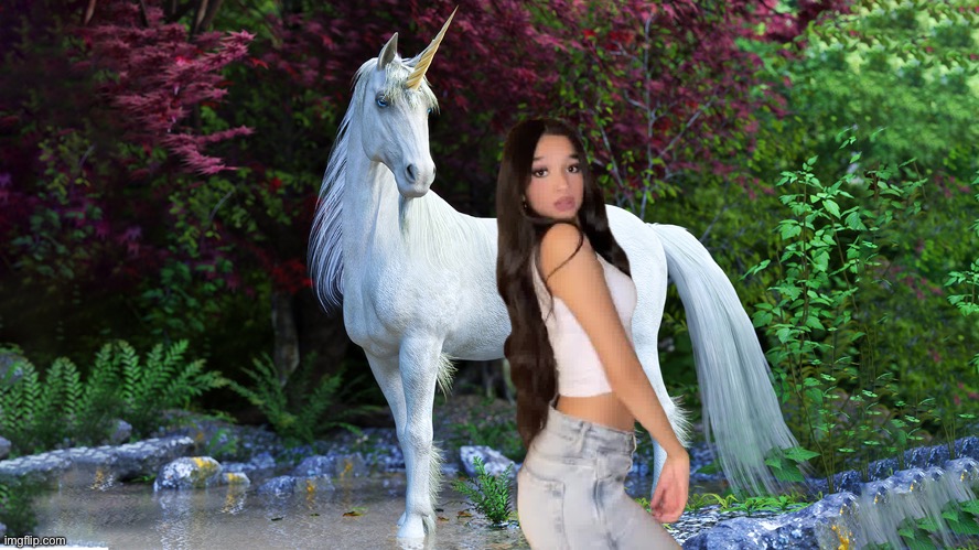 Jasmine Mir and her Unicorn | image tagged in girl,pretty girl,unicorn,beautiful girl,youtube,instagram | made w/ Imgflip meme maker