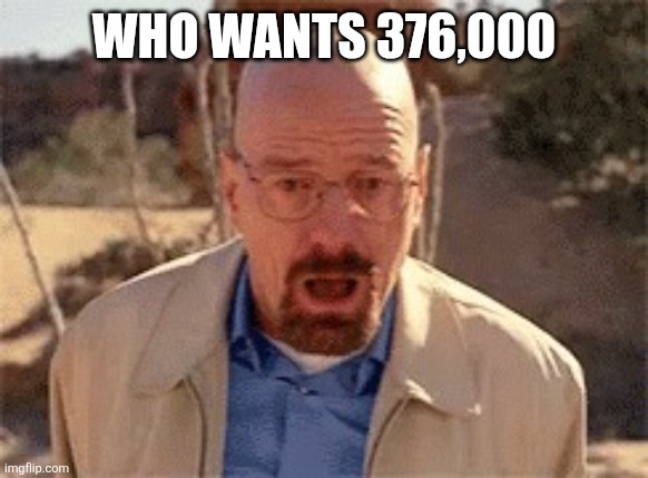 Walter White | WHO WANTS 376,000 | image tagged in walter white | made w/ Imgflip meme maker