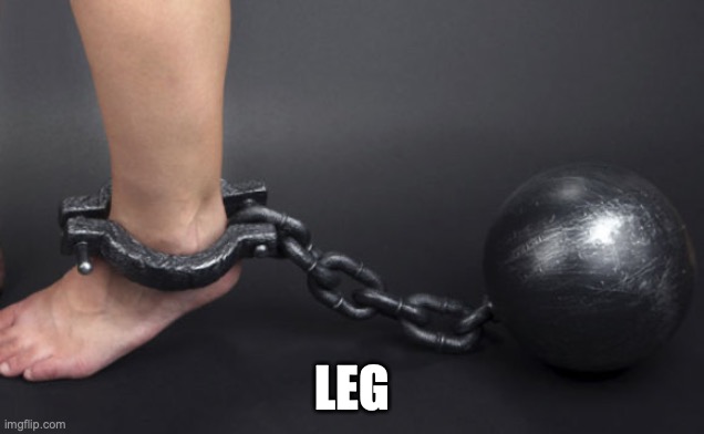 Ball and chain on leg  | LEG | image tagged in ball and chain on leg | made w/ Imgflip meme maker