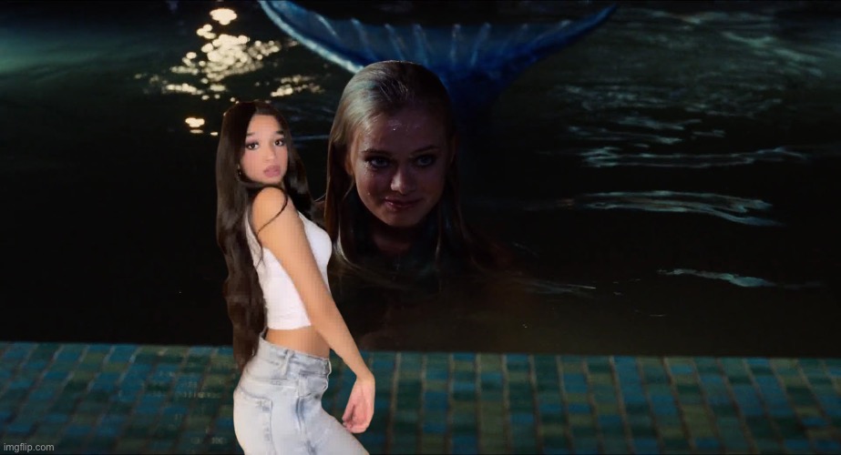Jasmine Mir Sees a Mermaid | image tagged in youtube,girl,pretty girl,beautiful girl,mermaid,swimming pool | made w/ Imgflip meme maker