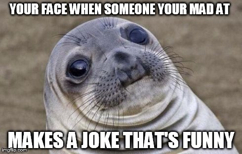 Awkward Moment Sealion Meme | YOUR FACE WHEN SOMEONE YOUR MAD AT  MAKES A JOKE THAT'S FUNNY | image tagged in memes,awkward moment sealion | made w/ Imgflip meme maker