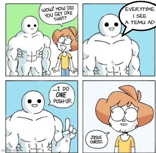 i hate them | EVERYTIME I SEE A TEMU AD | image tagged in i do one push-up,memes,funny,relatable,demotivationals,temu ads | made w/ Imgflip meme maker