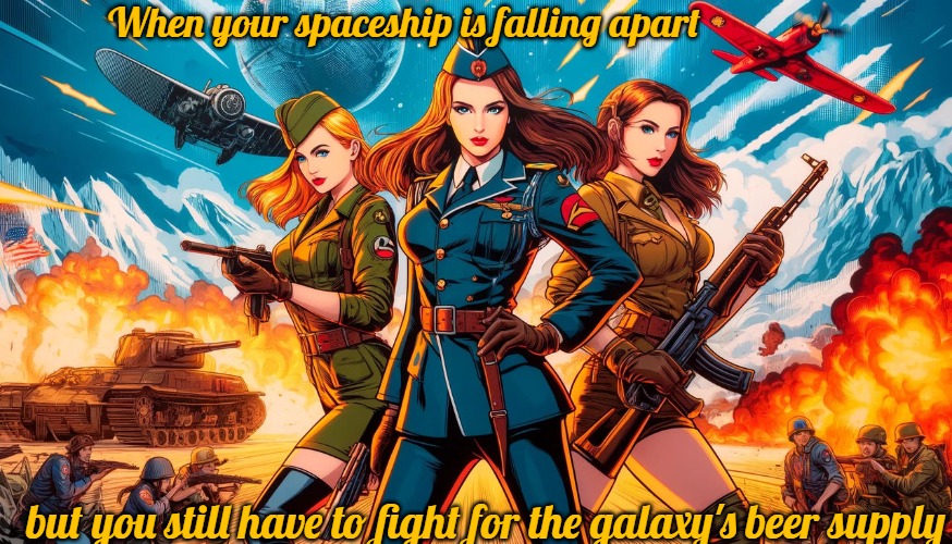 Slavic Lives Matter | When your spaceship is falling apart; but you still have to fight for the galaxy's beer supply | image tagged in slavic lives matter,slavic girls | made w/ Imgflip meme maker
