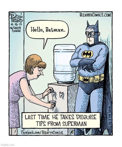 image tagged in comics,bizarro comics,batman,disguise | made w/ Imgflip meme maker