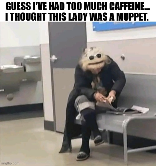Guess I've Had Too Much Caffeine I Thought This Lady Was A Muppet | GUESS I'VE HAD TOO MUCH CAFFEINE... I THOUGHT THIS LADY WAS A MUPPET. | image tagged in chrisjoines1 | made w/ Imgflip meme maker