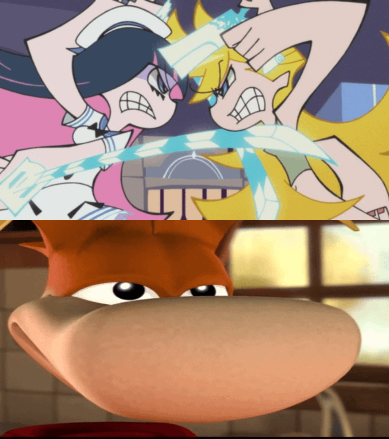 Rayman Spectateing a fight Blank Meme Template
