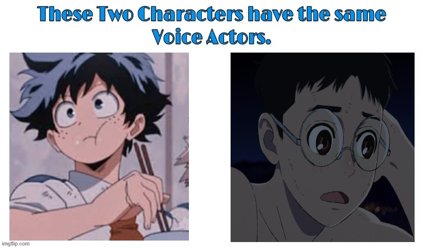 justin briner | image tagged in same voice actor,my hero academia,dandadan,anime,justin briner,main characters | made w/ Imgflip meme maker