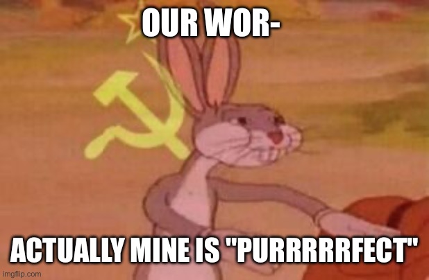 our | OUR WOR- ACTUALLY MINE IS "PURRRRRFECT" | image tagged in our | made w/ Imgflip meme maker