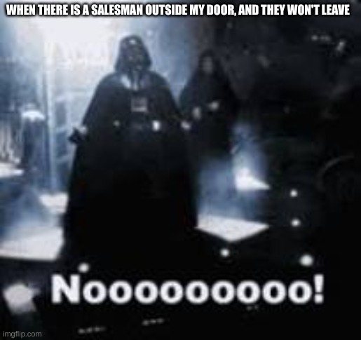 They won't Leave me alone Bro | WHEN THERE IS A SALESMAN OUTSIDE MY DOOR, AND THEY WON'T LEAVE | image tagged in nooooo | made w/ Imgflip meme maker