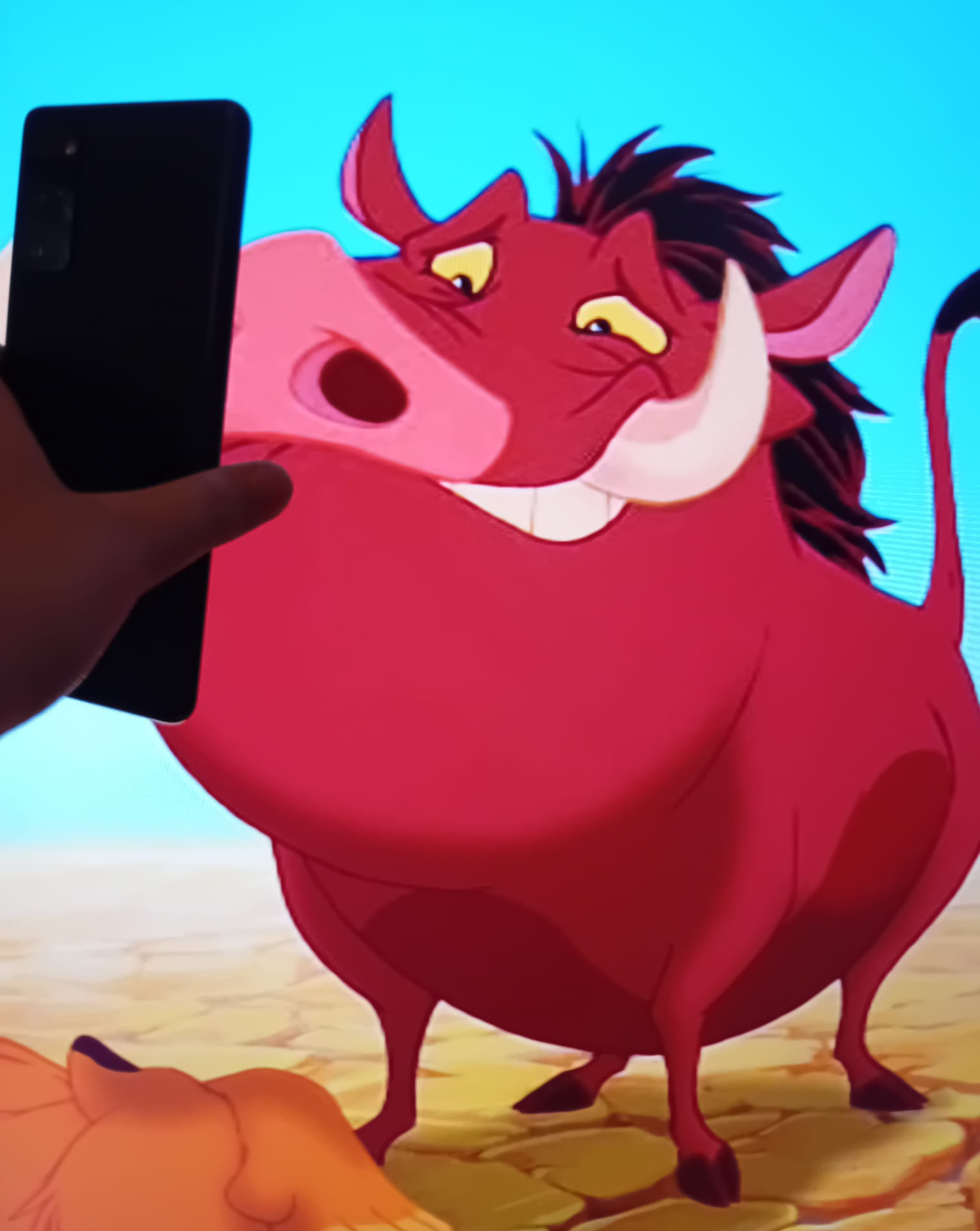 pumba reacting to phone Blank Meme Template