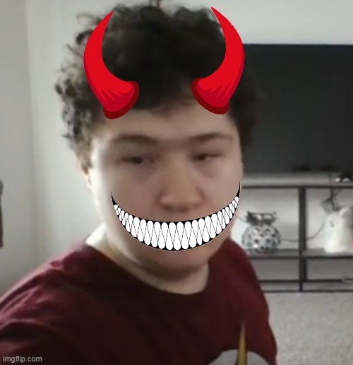 KKKaden evil grin and devil horns | image tagged in devil,kkk,kaden s vacuums carpet cleaners and more,evil | made w/ Imgflip meme maker