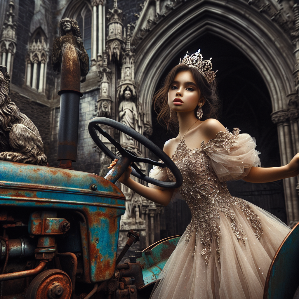 High Quality Beautiful little princess driving rickety old tractor Blank Meme Template