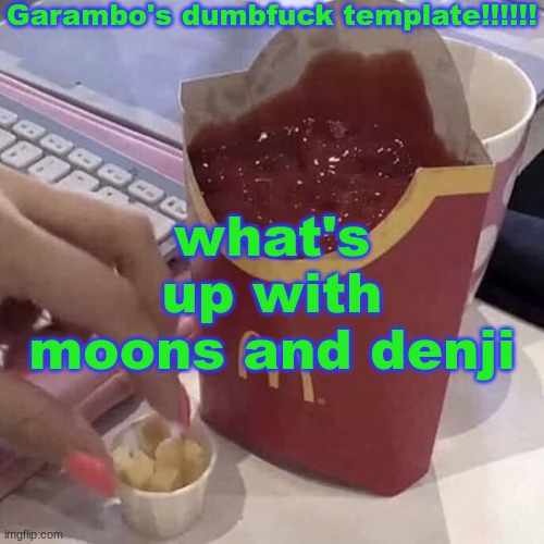 Garambo's dumbfuck template!!!!!! | what's up with moons and denji | image tagged in garambo's dumbfuck template | made w/ Imgflip meme maker