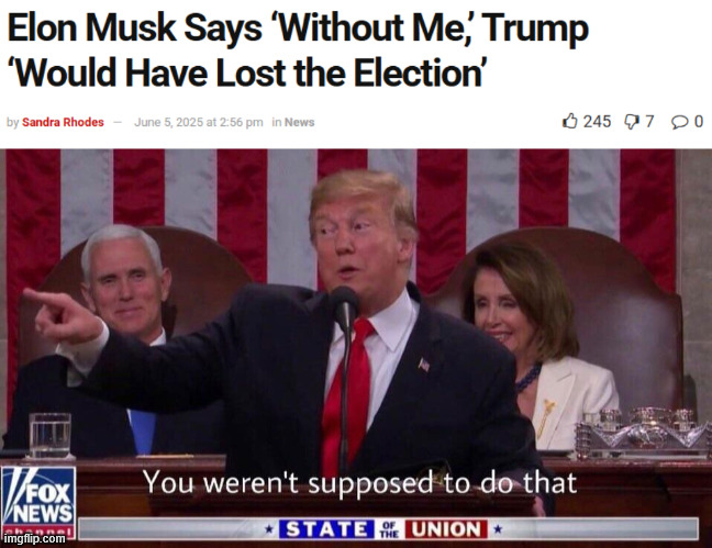 The bromance is over! | image tagged in you weren't supposed to do that trump,elon musk,presidential election,donald trump | made w/ Imgflip meme maker